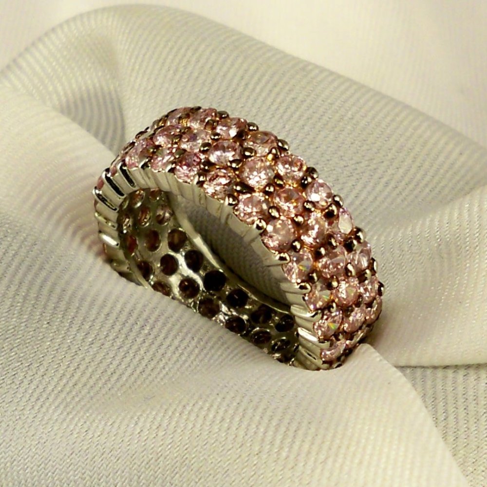 NEW Charles Winston Lite Pink Cubic Zirconias Silver Eternity Ring